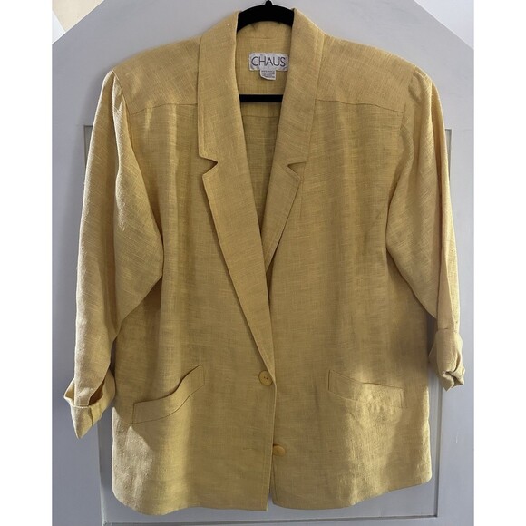 Chaus Jackets & Blazers - Vintage 80’s CHAUS Yellow Ramie Relaxed Casual Blazer Women’s Size 12